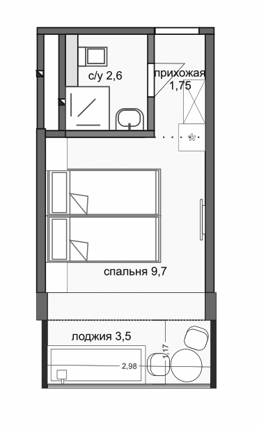 Планировка 14.96 м²