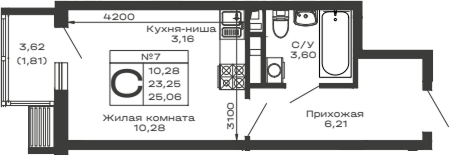 Планировка 23.25 м²