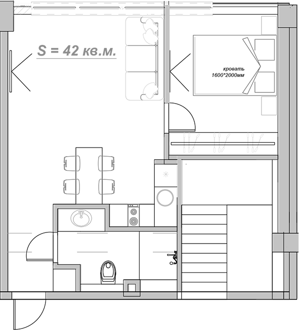 Планировка 43.5 м²
