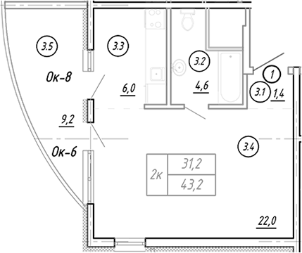 Планировка 35.9 м²
