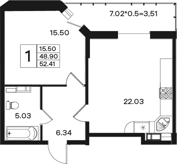 Планировка 48.9 м²