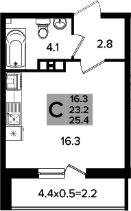 Планировка 23.2 м²
