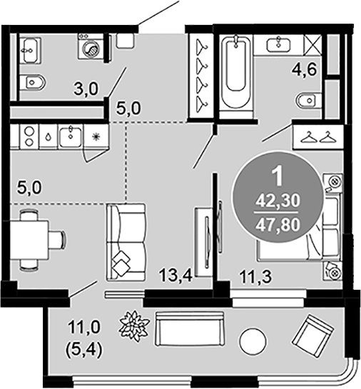2-комн. · 42.4 м²