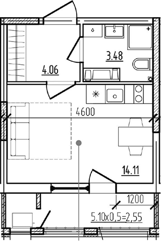 Планировка 21.65 м²