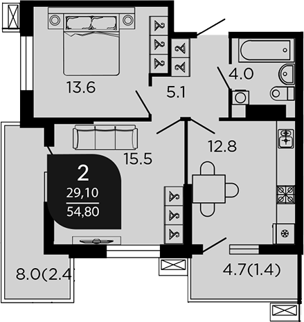 Планировка 52.51 м²
