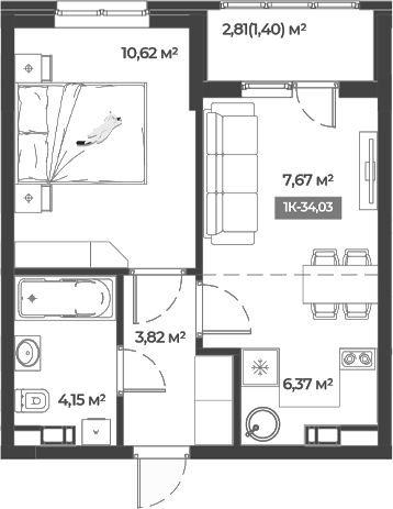 Продается 1-комн. квартира, 32.63 м²