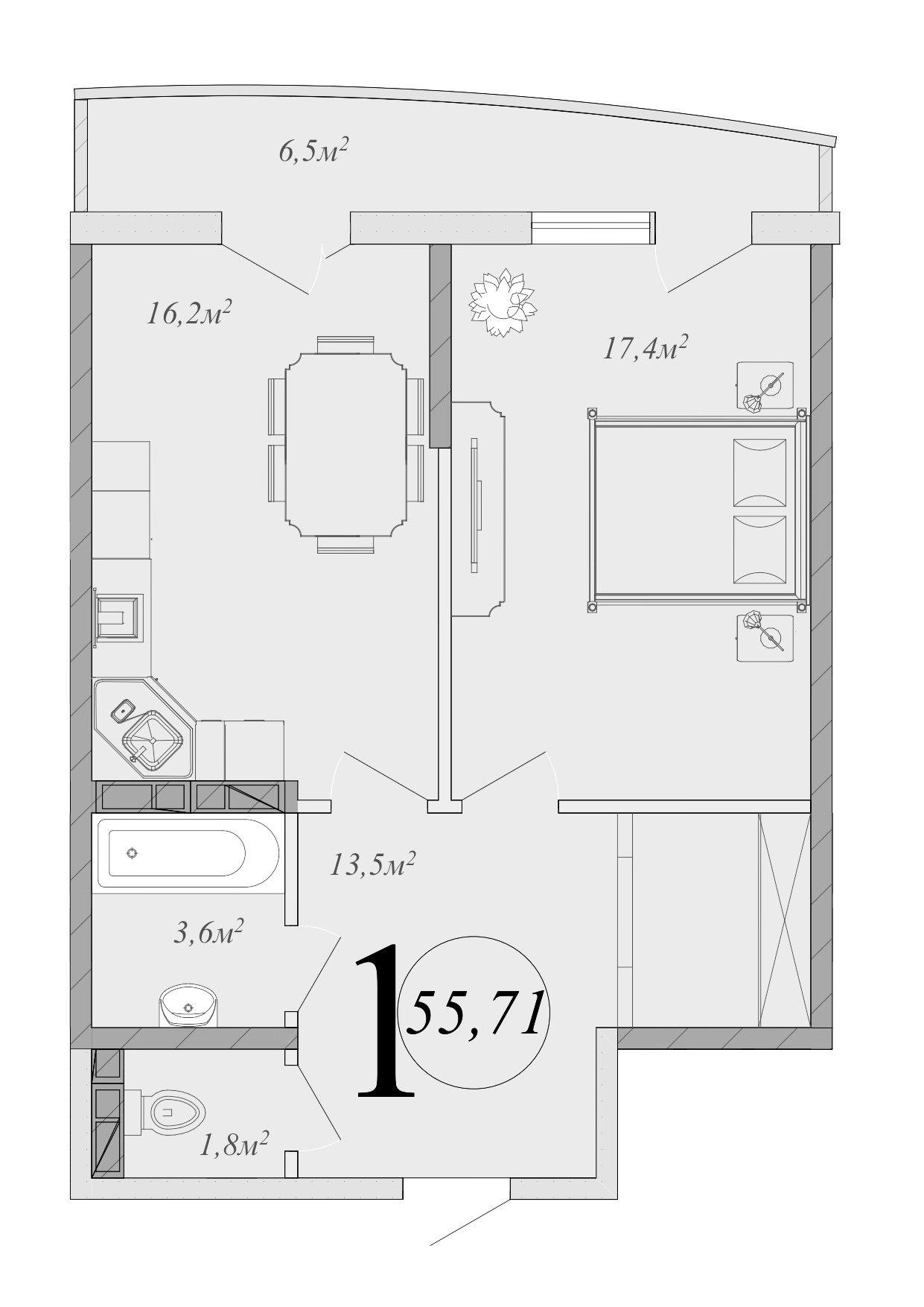 Планировка 52.46 м²