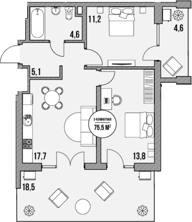 Продается 2-комн. квартира, 52.4 м²