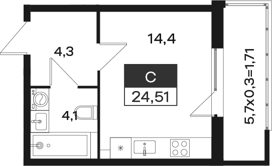 Планировка 22.8 м²