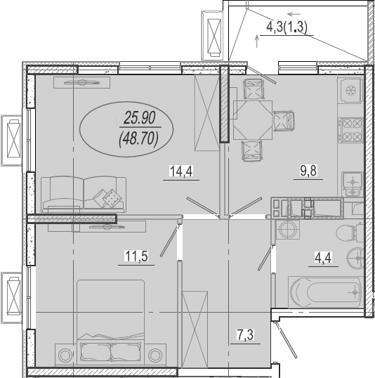 Планировка 47.4 м²