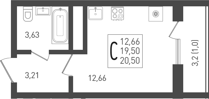Планировка 19.5 м²