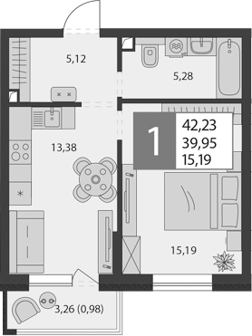Планировка 38.97 м²