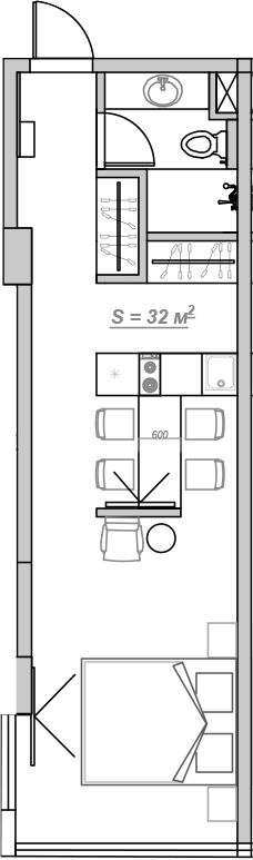 Планировка 33.5 м²