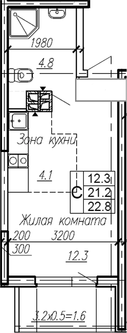 Планировка 21.2 м²