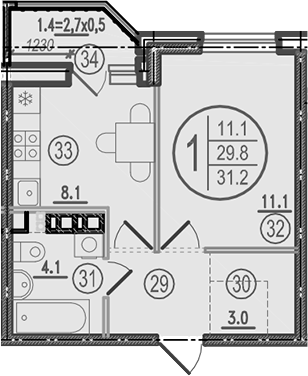 Планировка 29.8 м²