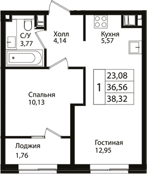 Планировка 36.5 м²