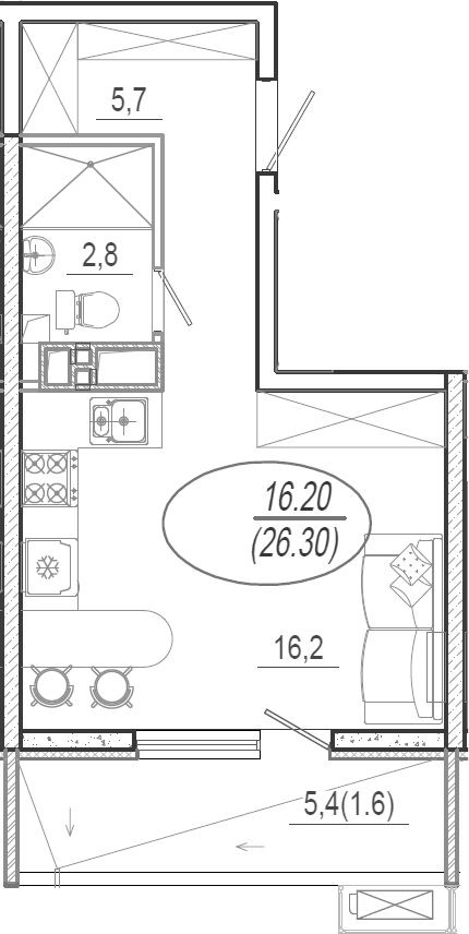 Студия · 24.7 м²