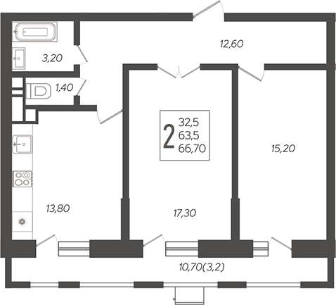 Планировка 64.71 м²