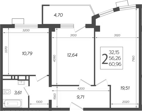 Планировка 56.26 м²