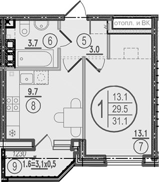 Планировка 29.5 м²