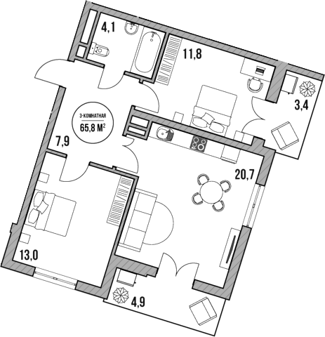 Продается 3-комн. квартира, 57.5 м²