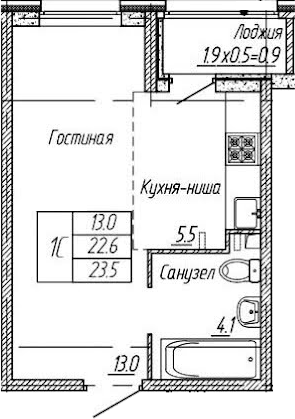 Планировка 22.6 м²