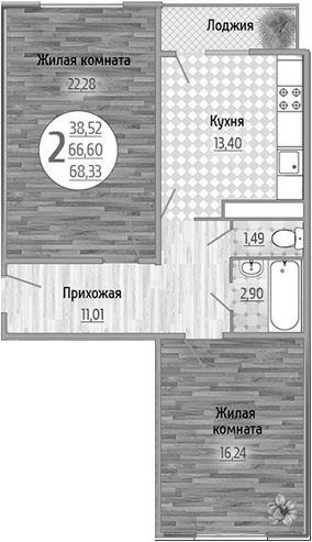 Планировка 66.6 м²