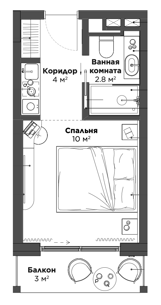 Планировка 22.8 м²