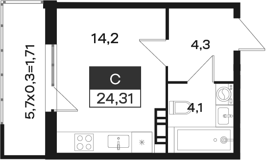 Планировка 22.6 м²