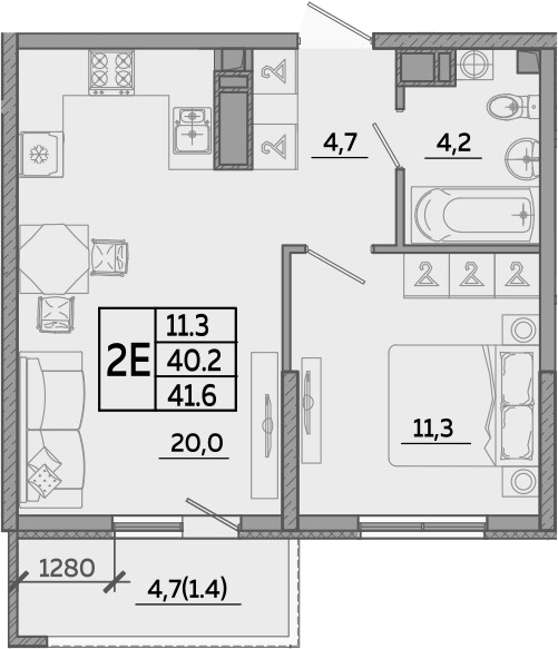 Планировка 40.9 м²