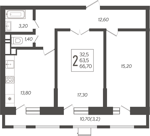 Планировка 64.51 м²