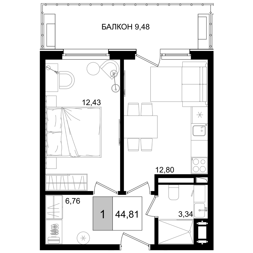 Планировка 35.33 м²