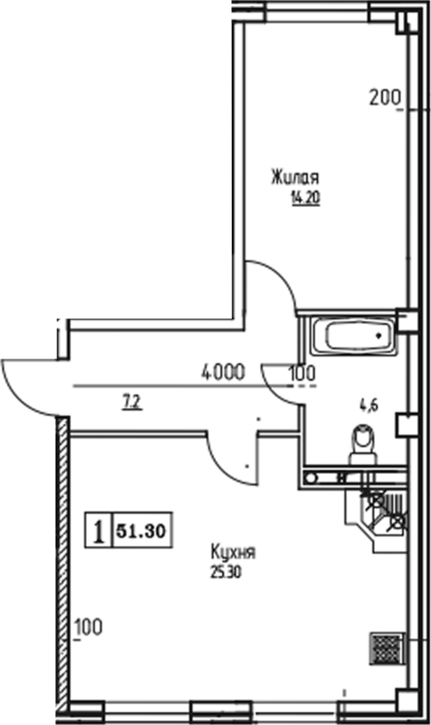 Планировка 51.25 м²