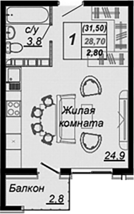 Планировка 28 м²