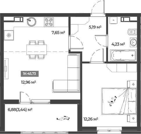 Продается 1-комн. квартира, 42.29 м²