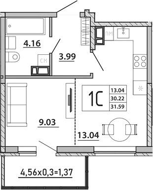 Планировка 30.22 м²