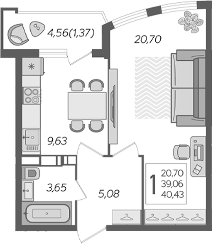 Планировка 41.76 м²
