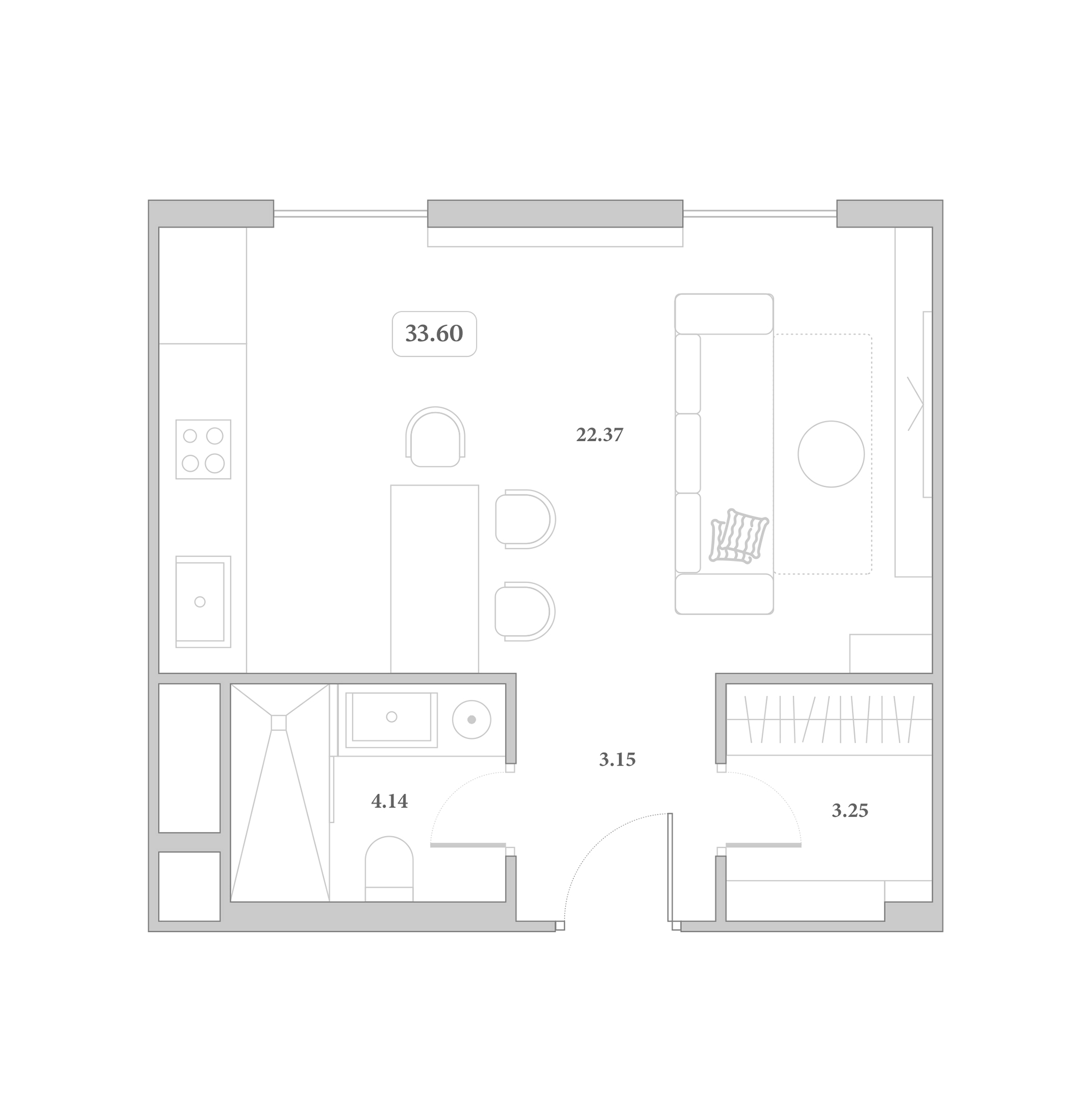 Планировка 33.6 м²