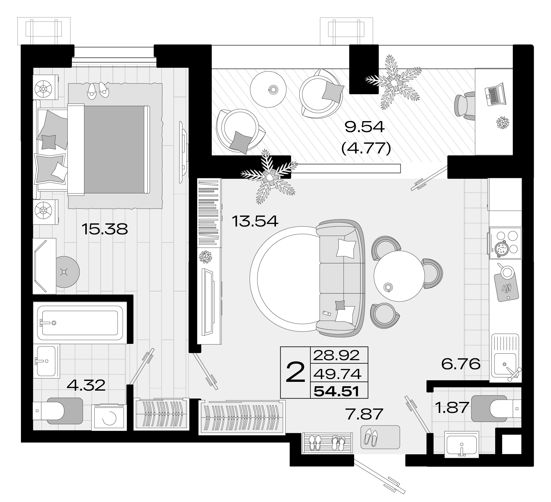 Планировка 49.74 м²
