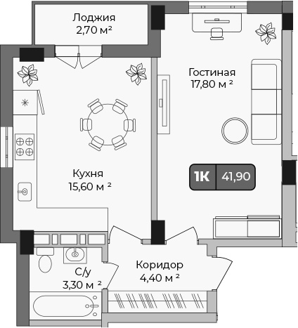 Планировка 41.09 м²