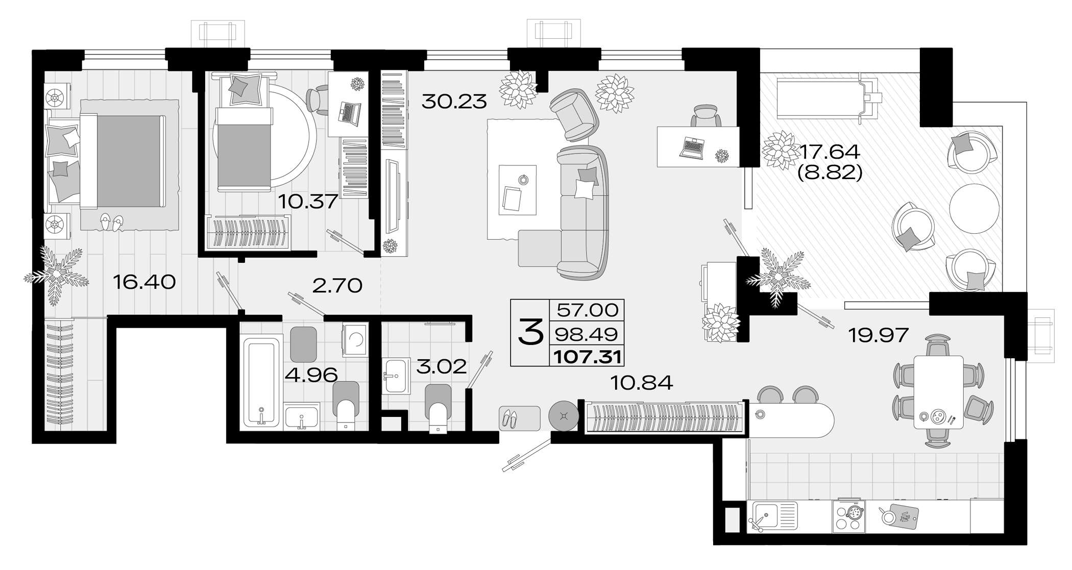 Планировка 96.72 м²