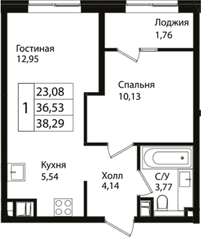 Планировка 36.3 м²