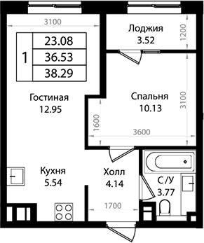 Планировка 36.28 м²