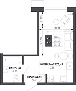 Студия · 22.65 м²