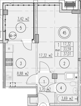 1-комн. · 33.59 м²