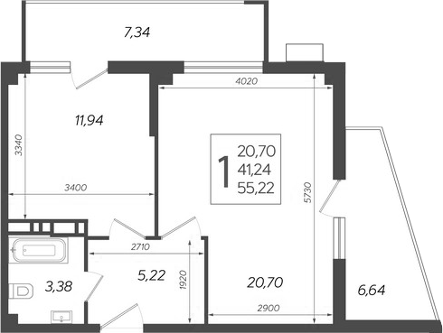 Планировка 41.24 м²