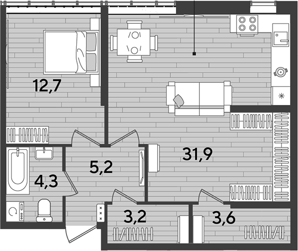 Продается 1-комн. квартира, 60.7 м²