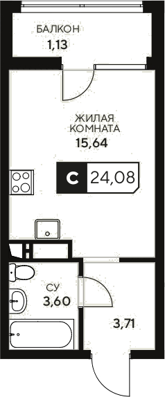 Студия · 22.95 м²
