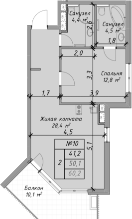 Продается 2-комн. квартира, 50.1 м²