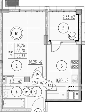 Планировка 33.7 м²